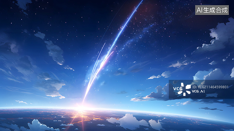 【AI数字艺术】AIGC:一颗穿越外太空的大型流星。云层 光 抽象 背景。图片素材