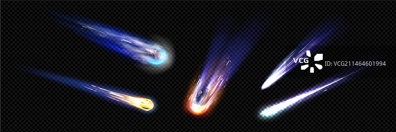 一组彗星或流星轨迹图片素材