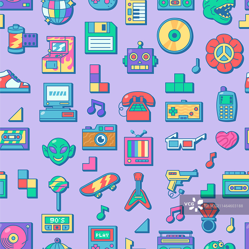 水平90年代流行文化无缝线条图片素材