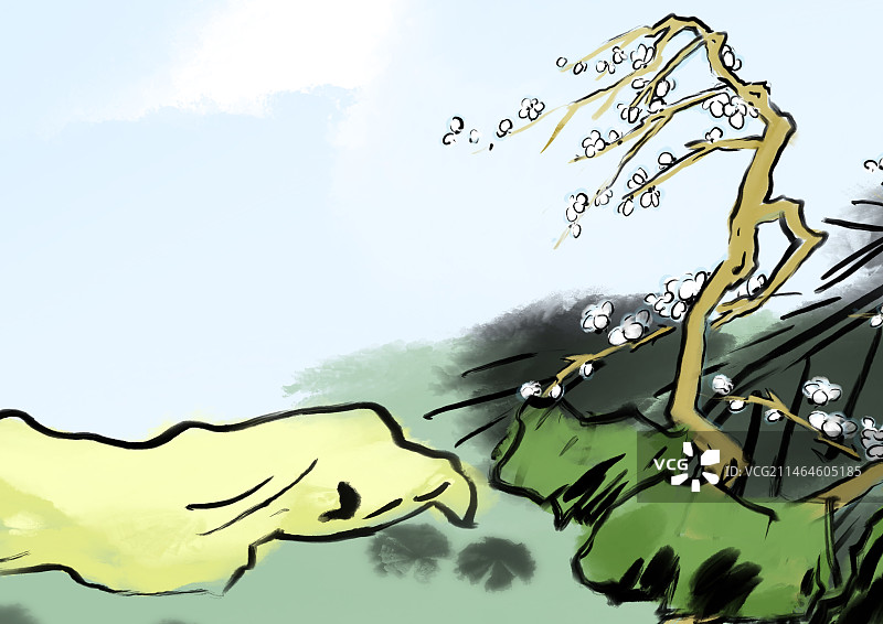 水墨风景插画背景图片素材