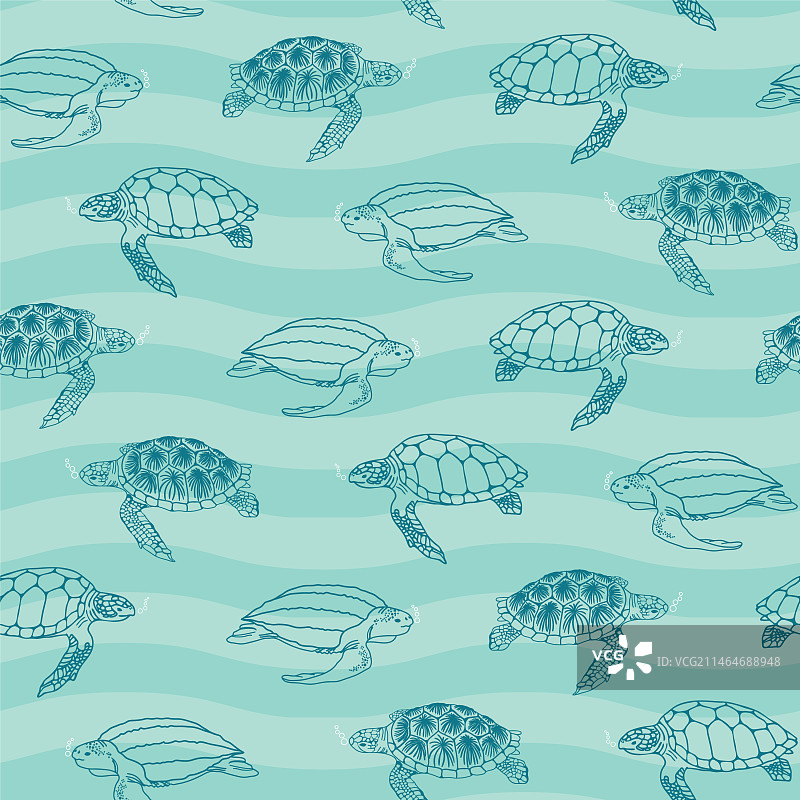 蓝色海浪海龟无缝图案图片素材