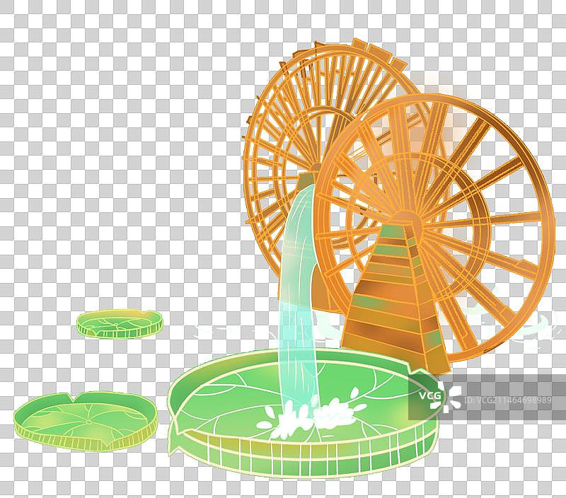 水车风车睡莲插画图片素材