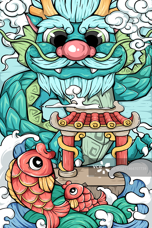 龙年鱼跃龙门国潮插画图片素材