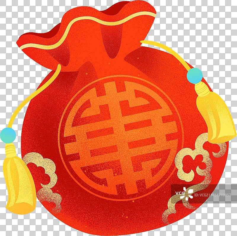 红色福袋福运金色系带春节颗粒噪点插画图片素材