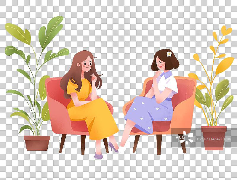 简约可爱女生聊天交流下午茶插画图片素材