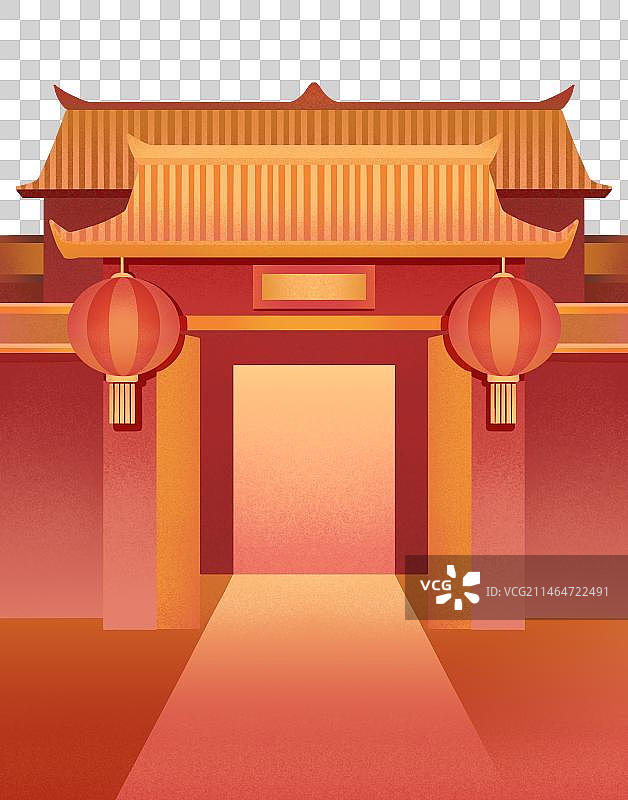 中国风建筑院门头挂着灯笼图片素材