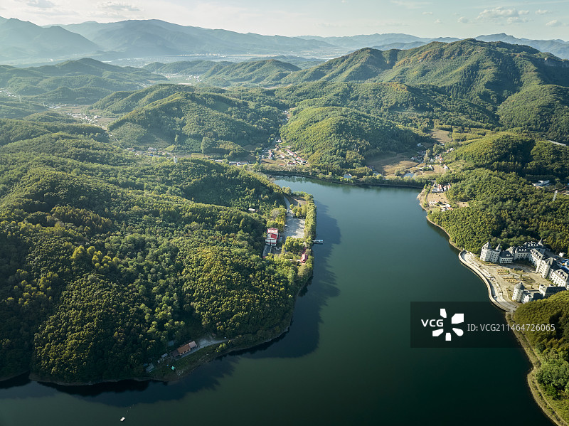辽宁省本溪市桓仁县桓龙湖国家湿地公园航拍图片图片素材