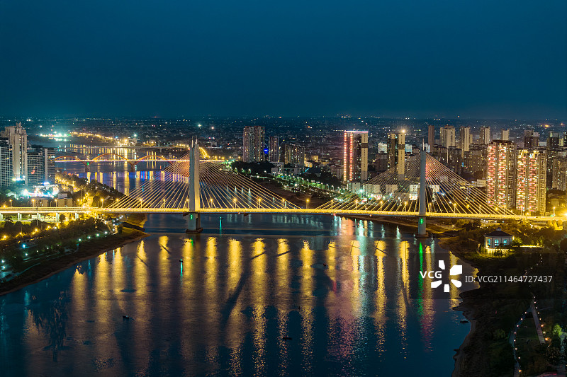 航拍益阳资江夜景图片素材