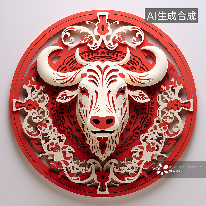 【AI数字艺术】丑牛十二生肖中国传统文化剪纸窗花图片素材