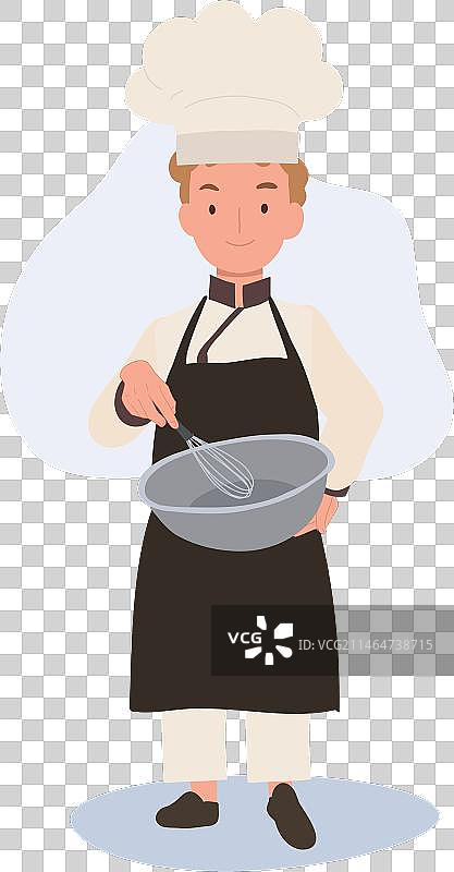 可爱的小厨师与围裙和搅拌碗扁平风格图片素材