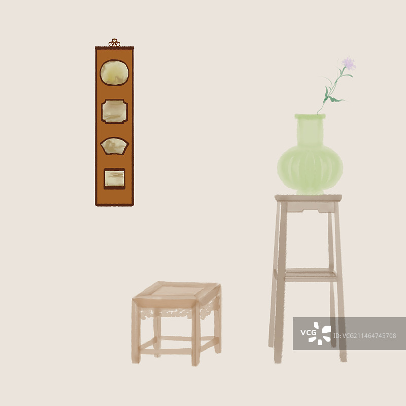 古代水墨文房花瓶室内场景图片素材