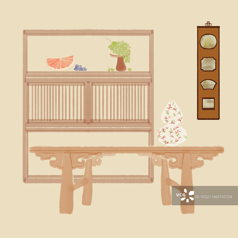 古代水墨文房花瓶室内场景图片素材