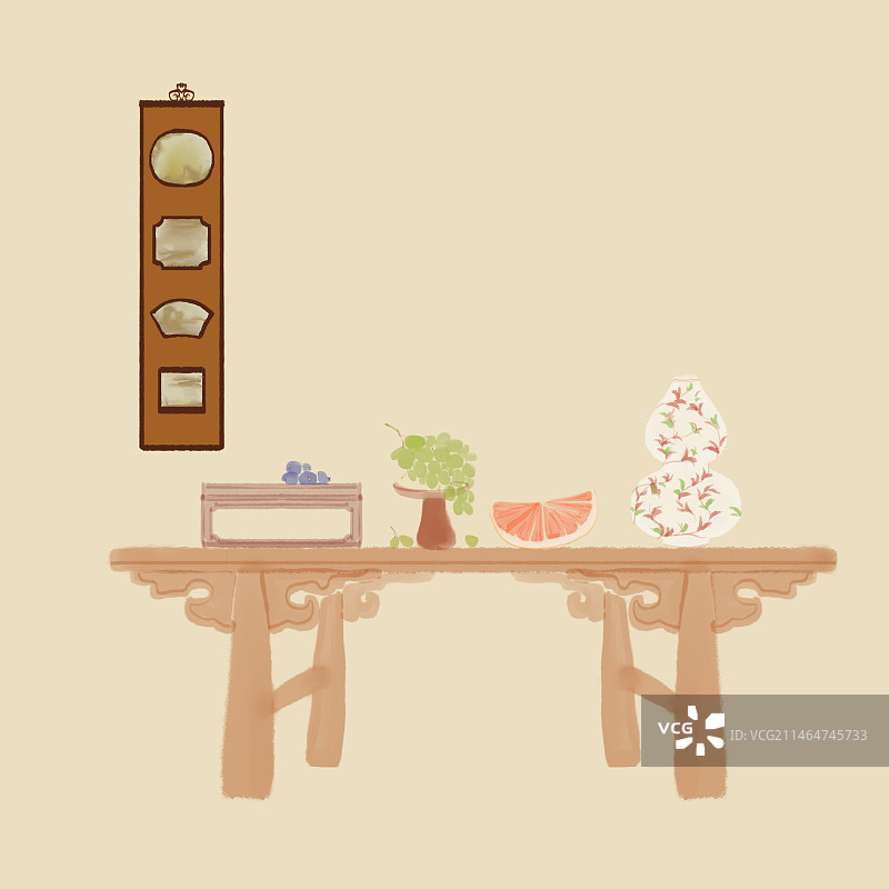 古代水墨文房花瓶室内场景图片素材