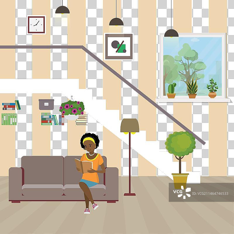 带家具的家居内饰，非裔美国人图片素材