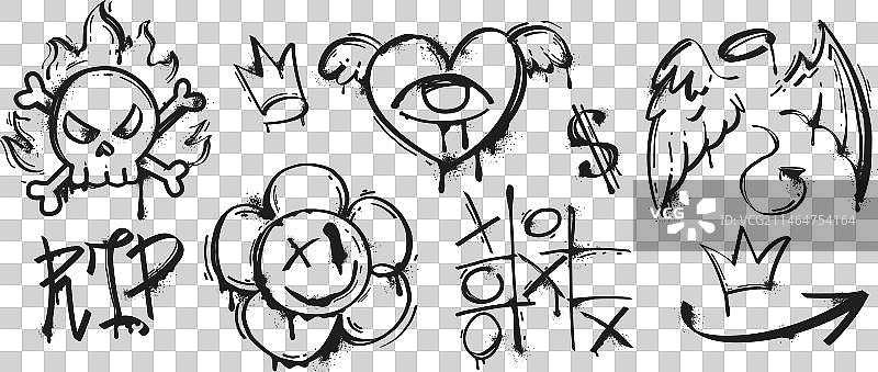 黑色油漆喷雾涂鸦与飞溅和滴图片素材