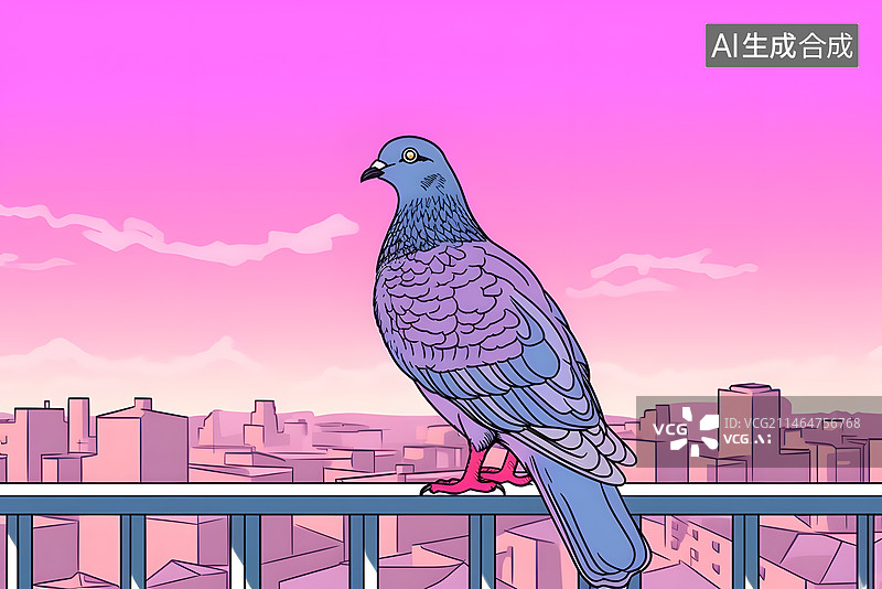 【AI数字艺术】鸽子在栏杆上的特写镜头图片素材