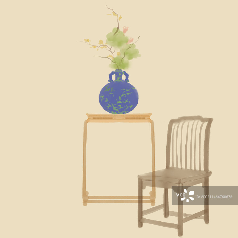 古代水墨文房花瓶室内场景图片素材