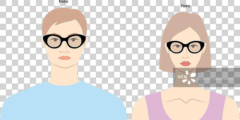 男女佩戴的复古猫眼框眼镜图片素材