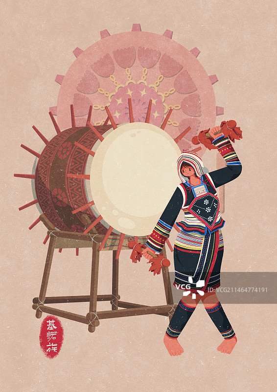 基诺族打太阳鼓的女性图片素材