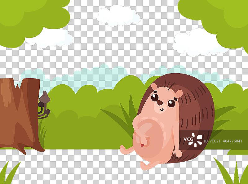 绿色森林里的趣味卡通刺猬图片素材