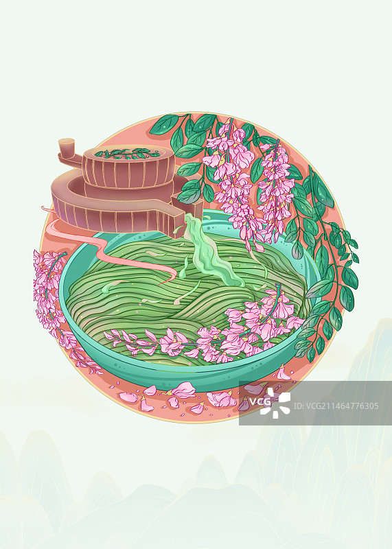 宋韵美学·宋朝美食《槐米淘》手绘插画图片素材