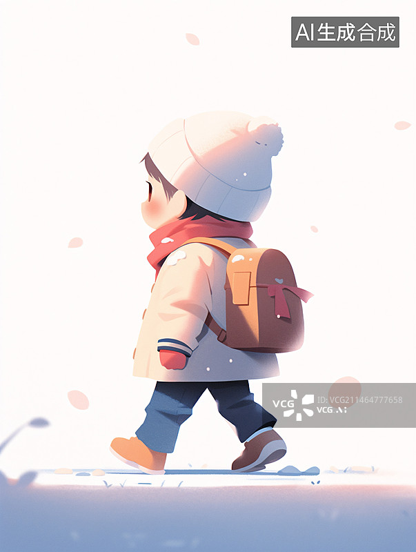 【AI数字艺术】背着书包去上学的小学生图片素材