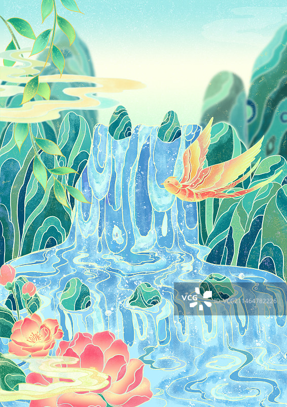 贵州黄果树瀑布插画图片素材