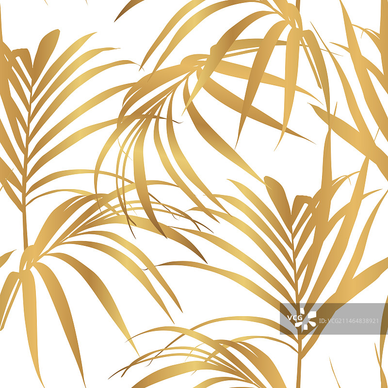 金色艺术热带棕榈叶无缝图案图片素材
