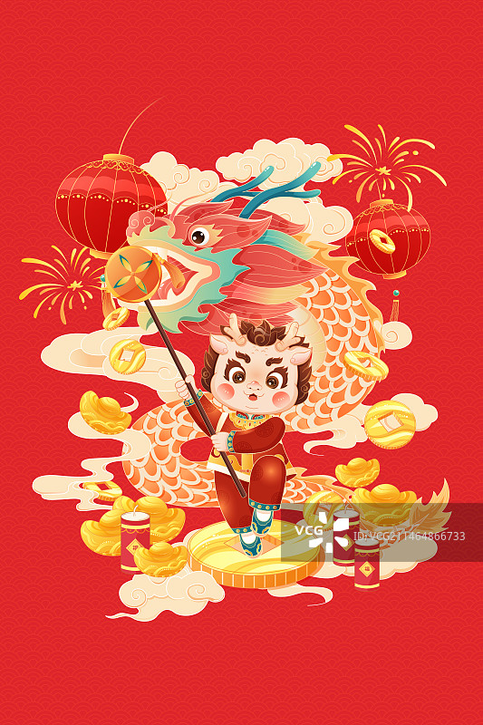 国潮风2024龙年大吉新年生肖IP吉祥物插画图片素材