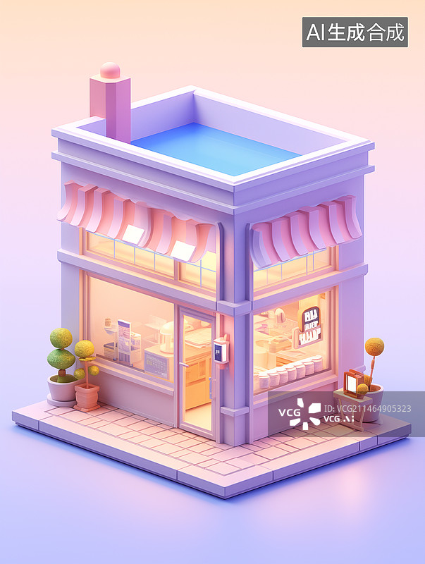 【AI数字艺术】3d立体建筑花店糖果店可爱黏土风渲染建模图图片素材