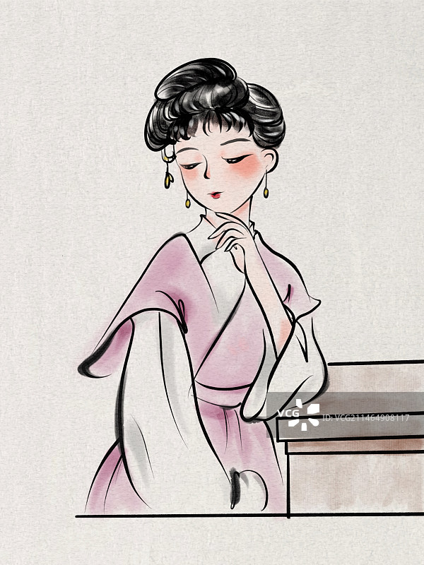 红楼梦林黛玉水墨画图片素材