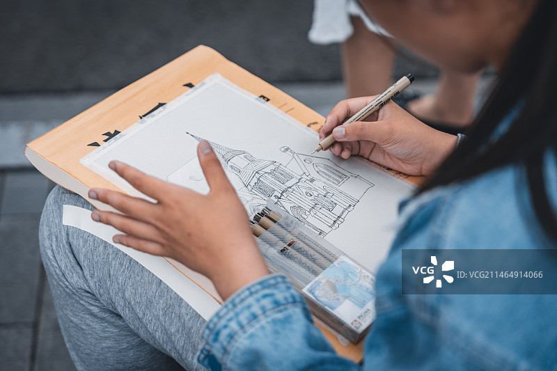 户外建筑手绘速写图片素材