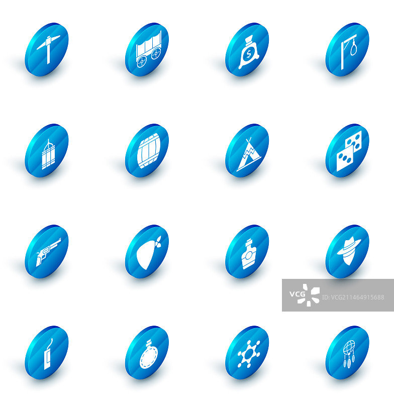 狂野西部篷车钱袋绞刑架集合图片素材