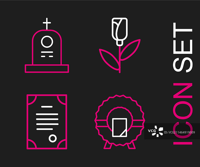 纪念花圈死亡证明鲜花线条图标图片素材