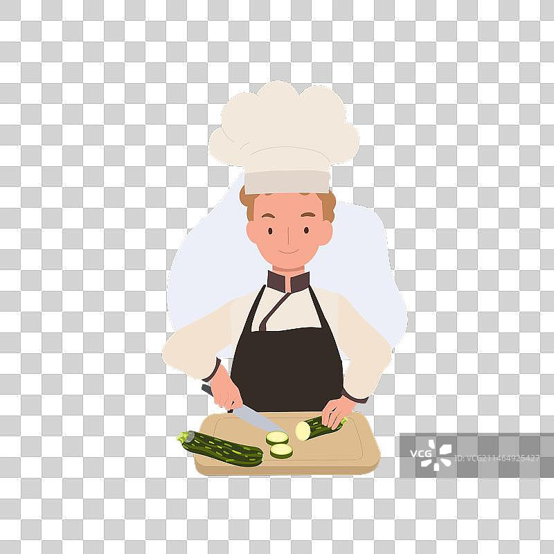 儿童厨师切黄瓜图片素材