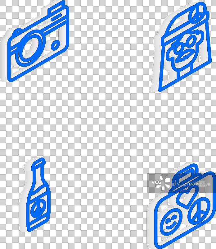 2.5D嬉皮女孩相机啤酒线条组合图片素材