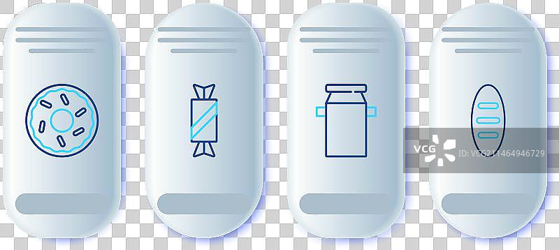 牛奶甜甜圈面包糖果罐线条组合图片素材