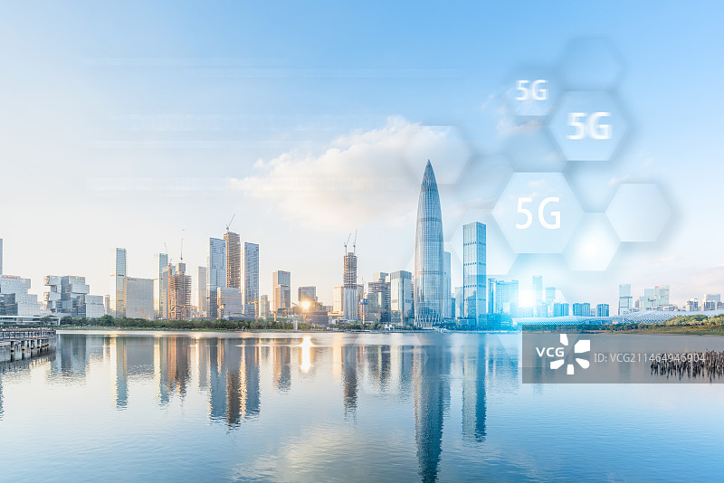 深圳城市风光和5G科技网络概念图片素材