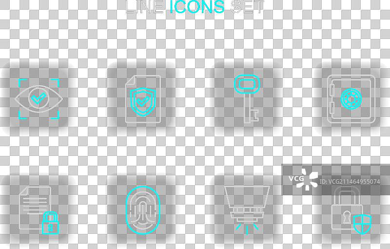 带锁盾牌、消防喷淋等安防设备线条图标合集图片素材