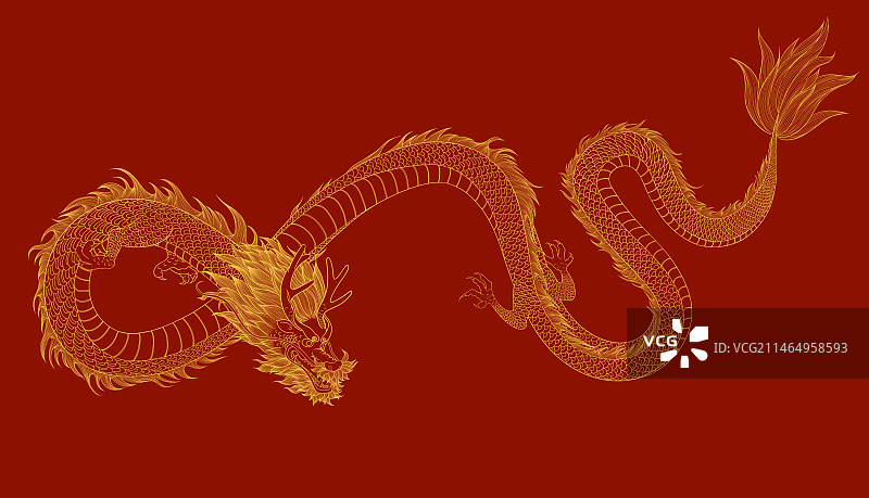 商业黄金龙国风春节龙插画元素图片素材