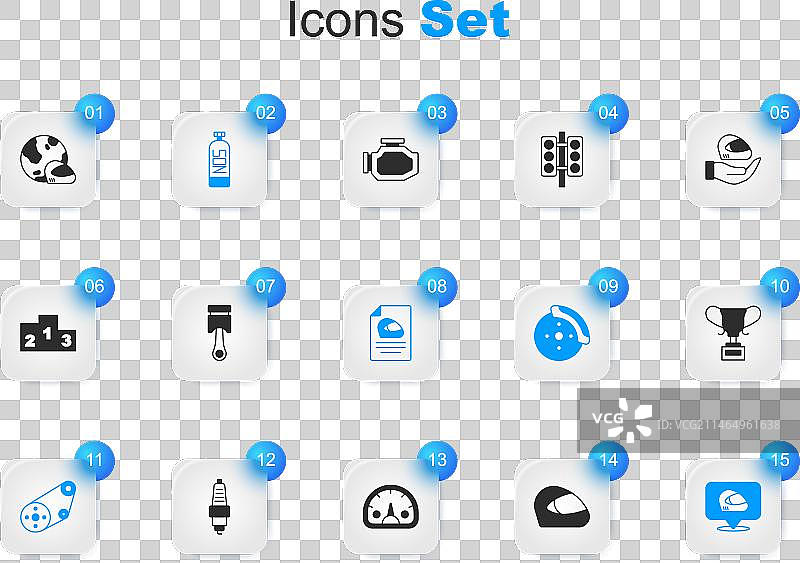 赛车头盔、发动机活塞和一氧化二氮图案合集图片素材