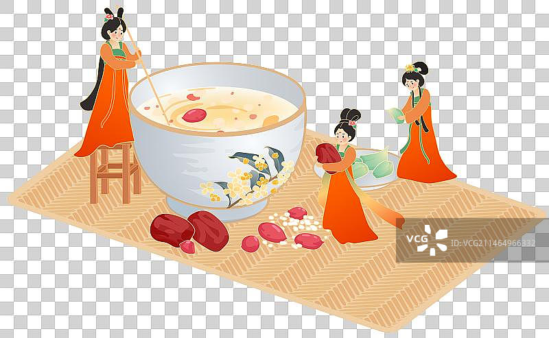 腊八粥侍女做粥场景传统节日国风插画元素图片素材