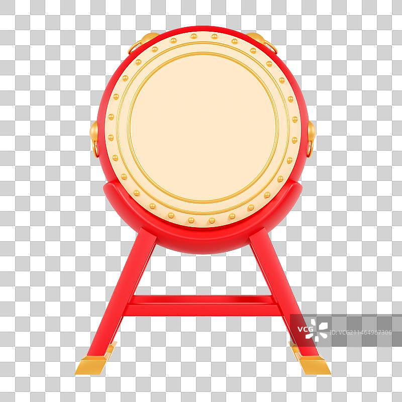 C4D立体春节红色喜庆中式鼓打鼓元素图片素材