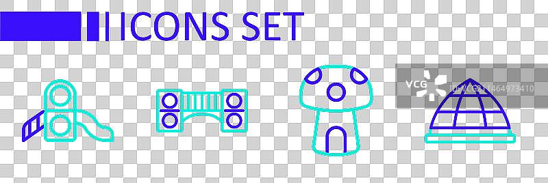 游乐场攀爬设备蘑菇线条设计套餐图片素材