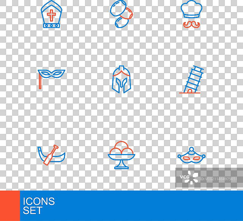 一组线条：狂欢节面具和碗里的冰淇淋图片素材