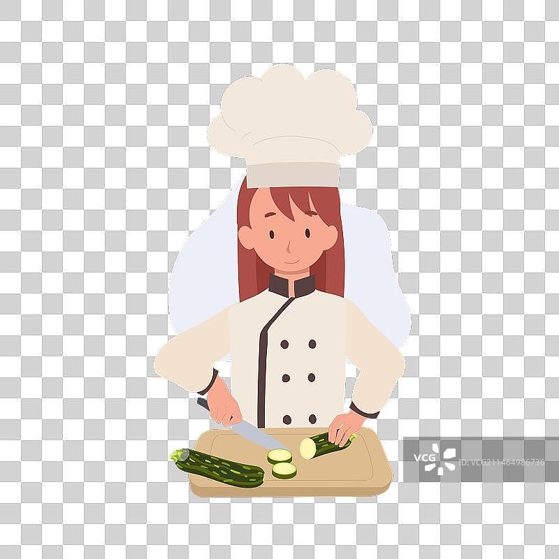 儿童厨师切黄瓜图片素材