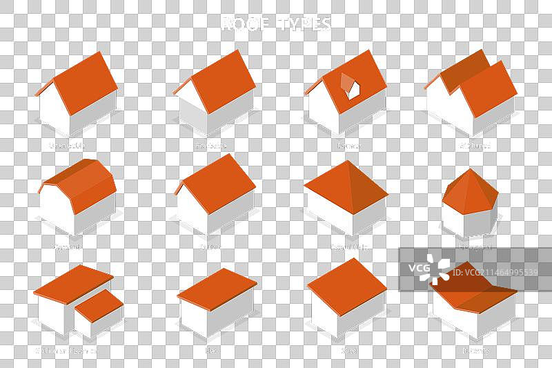 2.5D屋顶类型等距扁平风格素材图片素材