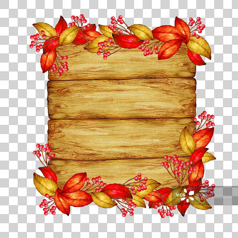 手绘秋叶水果木纹图片素材