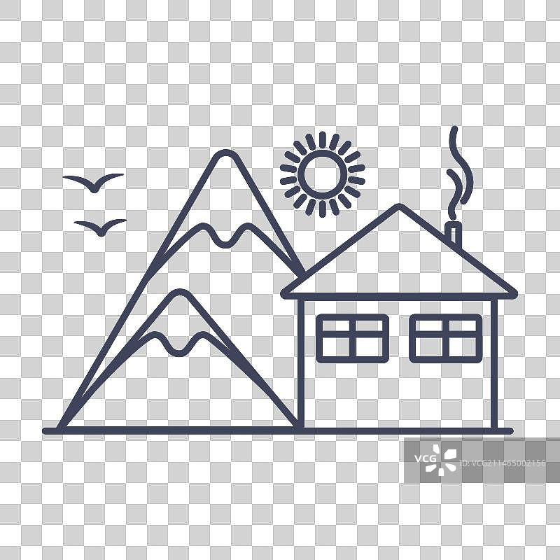 森林附近的小屋线性图标图片素材