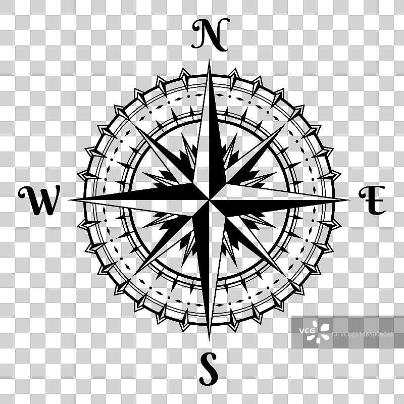 航海罗盘黑色单色线条标志图片素材